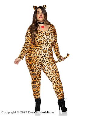 Kostüm-Catsuit, lange Ärmel, Herz, Schwanz, Leopard, Plus Size